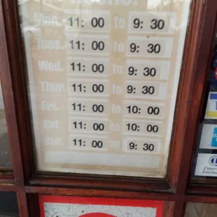 Hours as of 12/3/2022