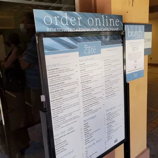 a menu for order online
