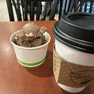 Baja chocolate ice cream and a latte (with oat milk)