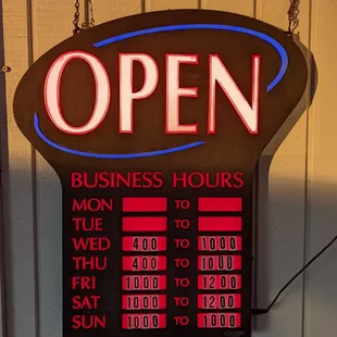 These are their current hours of operation (sign at the entrance).  Photo taken January 26, 2022.