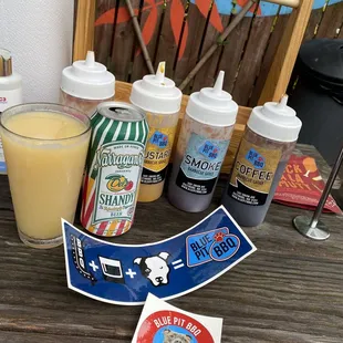 Our beers and the different bbq sauces