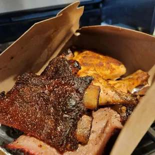 Ribs, brisket, and chicken