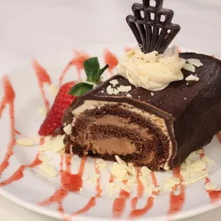 Chocolate Mousse Roulade with strawberries