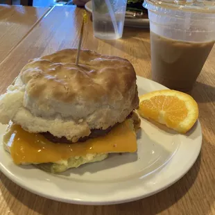 Sausage, Egg and cheese Biscuit and Iced Caramel Macchiato! So good!!
