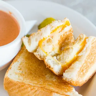 Mom&apos;s grilled cheese with creamy tomato soup.