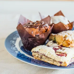 Mocha muffin, chai carrot muffin and raspberry scones