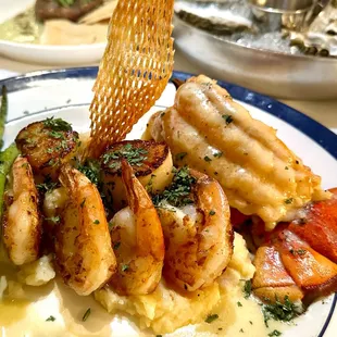 My Blue Point Heaven (lobster tail, shrimp, scallops, lobster mashers, asparagus)
