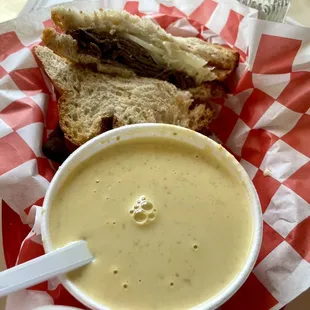 Creamy Jalapeño soup and Hot pastrami