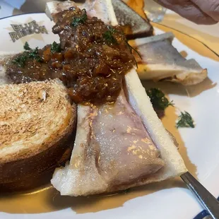 Roasted bone marrow and oxtail marmalade