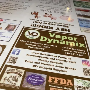 the menu of a restaurant