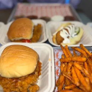 Sweet Potato Fries Small Original hot dog  Hot and Sweet Sandwich The Firebird(spicy) Sandwich