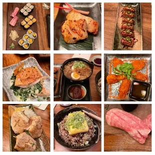 a variety of sushi dishes