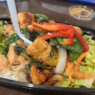 Salmon Thai basil bowl with salad