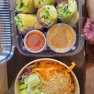 Padthai and tofu spring roll