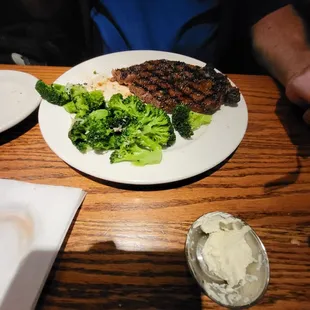 Marinated ribeye and broccoli