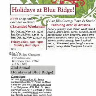 Come visit Blue Ridge Growers for our 23rd holiday event!