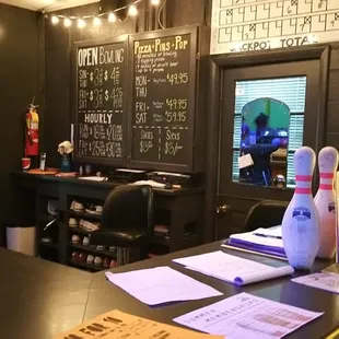 a bowling pin on a counter