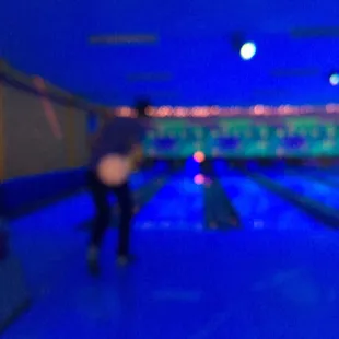 a bowling alley with bowling lanes