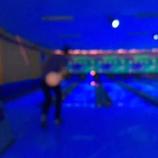 a bowling alley with bowling lanes