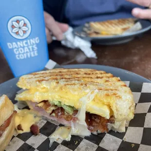 Yummy sour dough breakfast sandwich! Good coffee too.