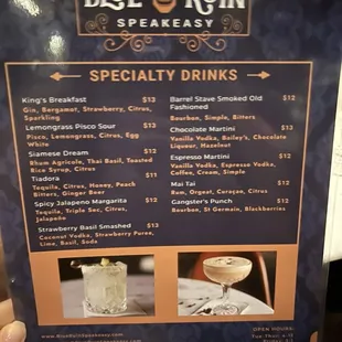 Cocktail menu