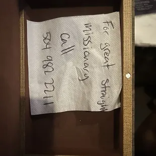 Note inside &quot;book&quot; on the bookshelf :)