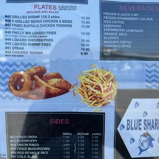 the menu for the restaurant