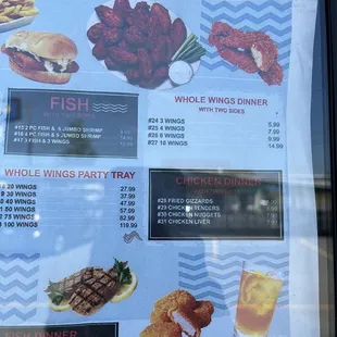a menu for a fish and chips restaurant