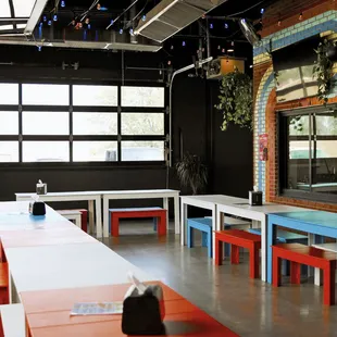 Indoor/Outdoor Patio with four garage doors