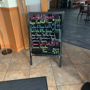 a blackboard with a menu on it