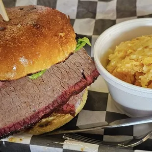 Brisket burger with deep dish corn casserole