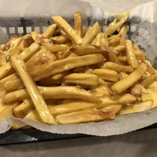Fried covered in beer cheese