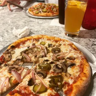 Mushroom, onion and jalapeño pizza
