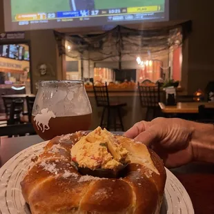 Pretzel bread with pimento cheese