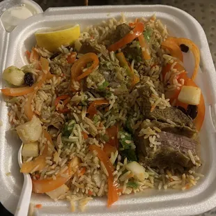 Goat rice platter- so yummy!