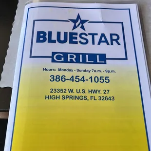 the menu for the restaurant