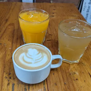 Cappuccino, Fresh Squeezed Orange Juice, Fresh Lemonade