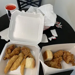 Fried chicken rolls, and potato logs from new Blue Store location