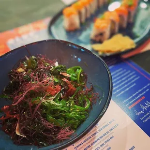 Seaweed Salad &amp; Philadelphia Roll With Raw &amp; Smoked Roll