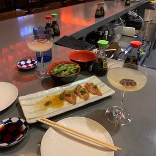 sushi and chopsticks on the counter