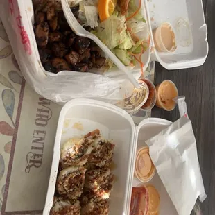 Chicken teriyaki Plate, Gyoza, and Crunch roll