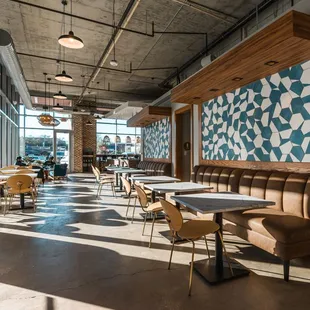 tables and chairs in a coffeehouse