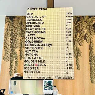 Coffee menu