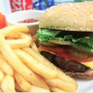 a hamburger and fries