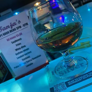 Happy Hour Menu, Everything is $5.00 Good portions no great grind at all great price 3PM - 6PM