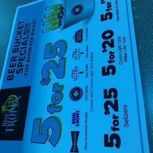 Beer specials! It&apos;s blue lighting inside