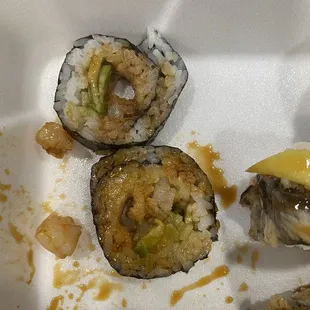 The Shrimp Tempura Roll with the tiny lumps of shrimp