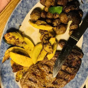 Streak with grilled Squash and New Potatoes