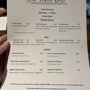 Lunch menu