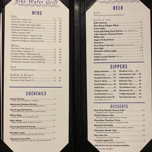 Alcohol menu